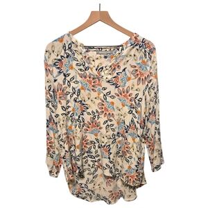 Daniel Rainn Koda Split Neck White Floral Blouse Size XL